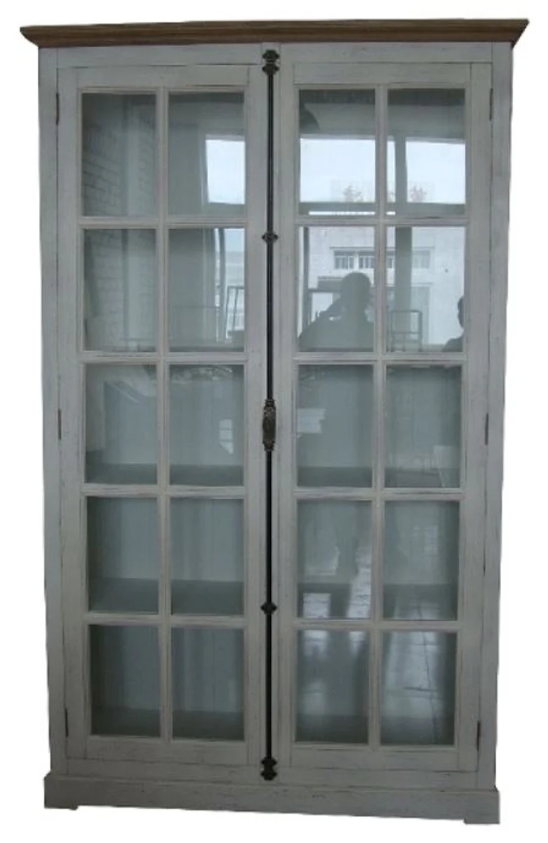 Casa Padrino Landhausstil Vitrine aus Paulownia-Holz in Antik Weiß und Naturfarben 136 x 43 x H. 222 cm