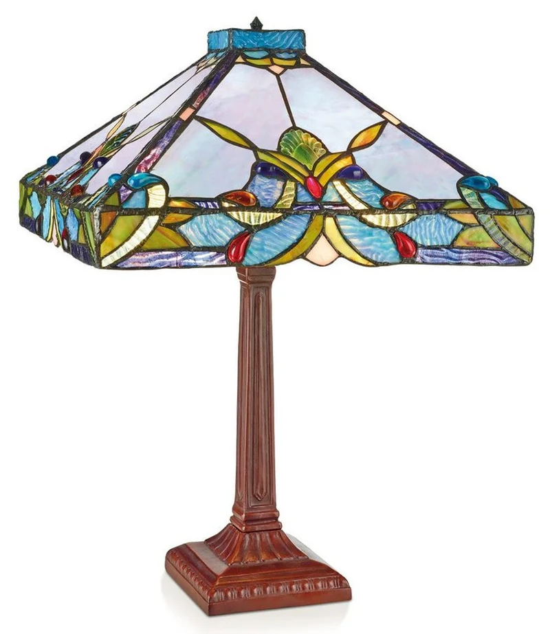 Casa Padrino Tiffany Tischleuchte Bunt Ø 36 x H. 52 cm - Handgefertigte Hockerleuchte aus 352 Glas-Einzelteilen