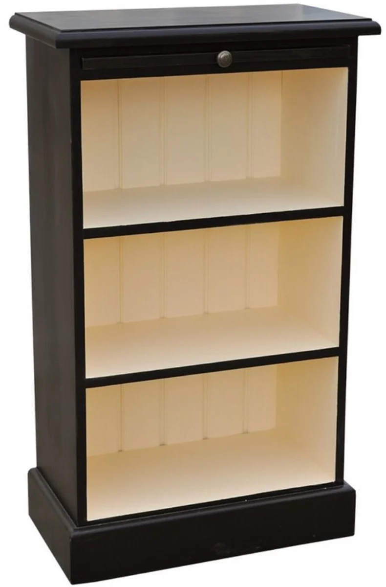Casa Padrino Landhausstil Bücherschrank mit ausziehbarem Regal in Schwarz / Creme 58 x 32 x H. 98 cm