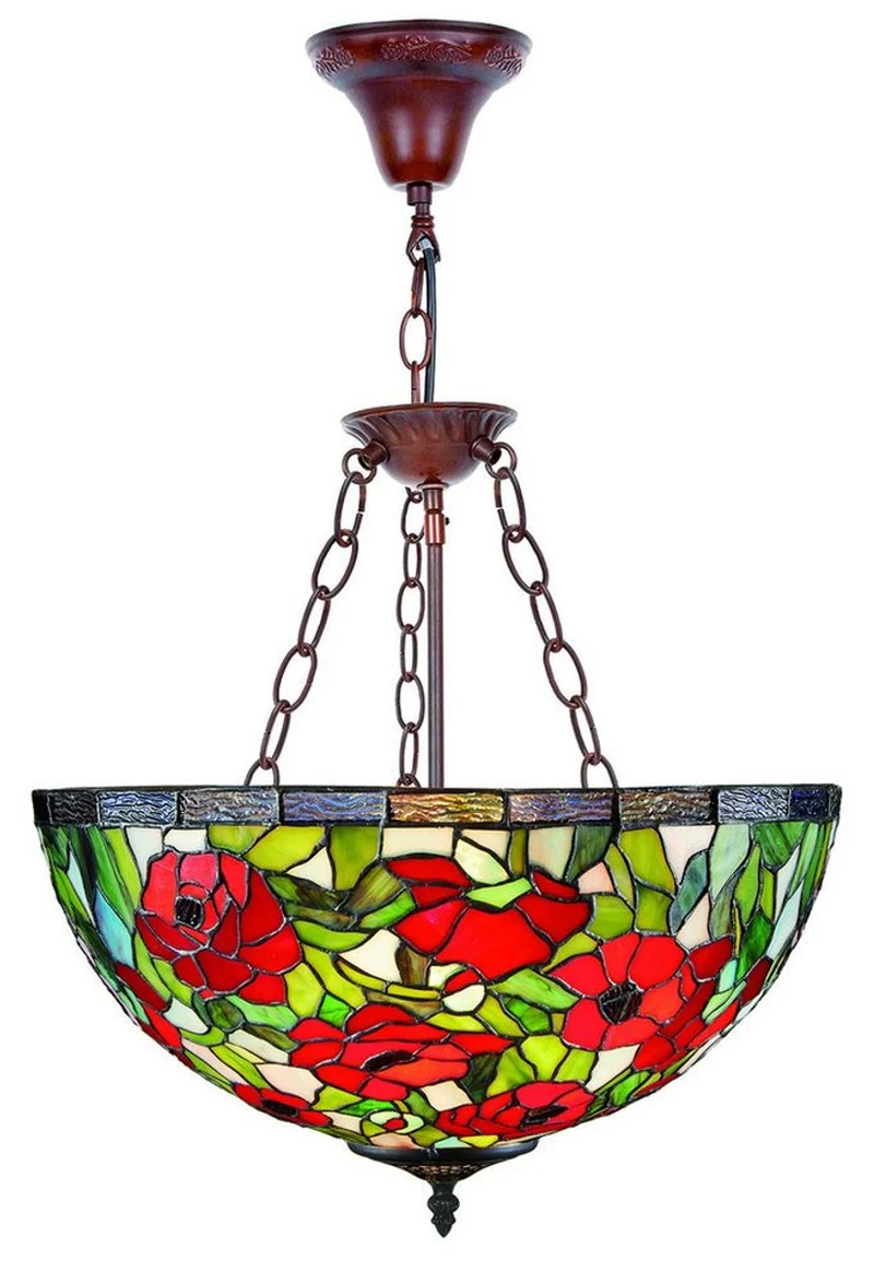 Casa Padrino Tiffany Hängeleuchte Rosenmuster Mehrfarbig Ø 40 x H. 110 cm - Handgefertigte Luxus Lampe
