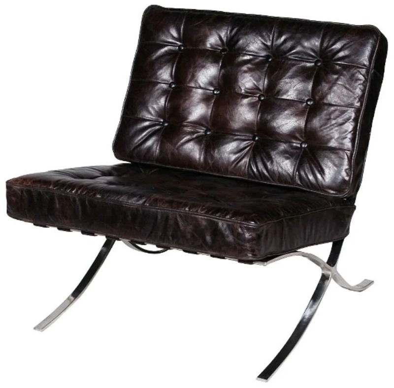 Casa Padrino Luxus Chesterfield Sessel im englischen Stil, Schwarz / Silber, 78 x 83 x H. 82 cm - Echtleder Möbel
