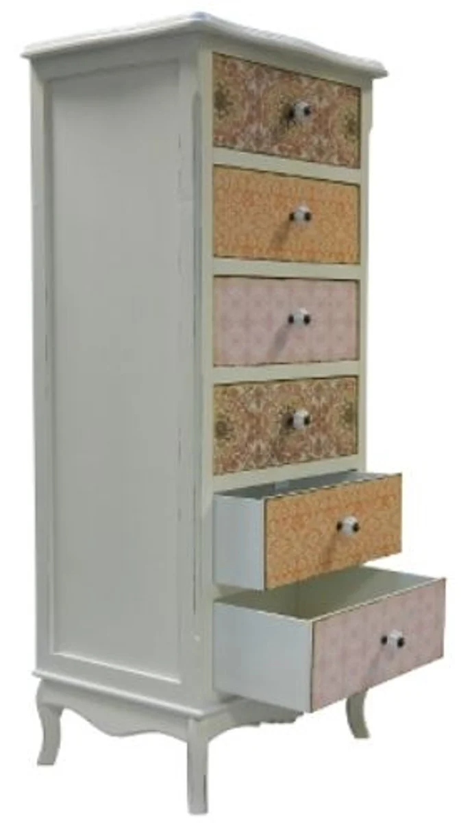 Casa Padrino Landhausstil Kommode Shabby Chic Design, Antik Weiß / Mehrfarbig, 52 x 38 x H. 120 cm