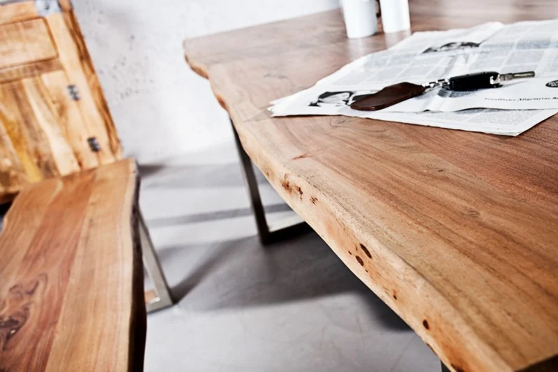 Casa Padrino Designer Massivholz Esstisch Natur - Akazie - 200 x 100 x H.80 cm - Aus massivem Akazienholz