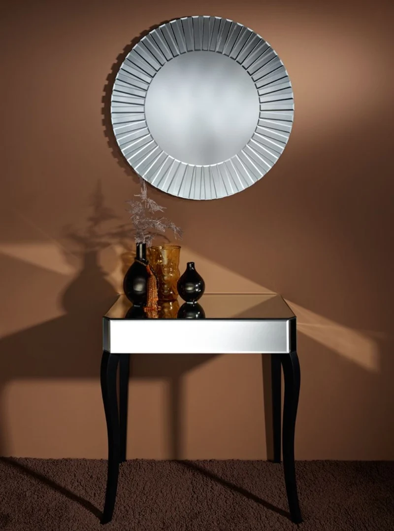Casa Padrino Luxus Spiegelglas Beistelltisch mit Schublade 71 x 41 x H. 76 cm - Hotel Möbel