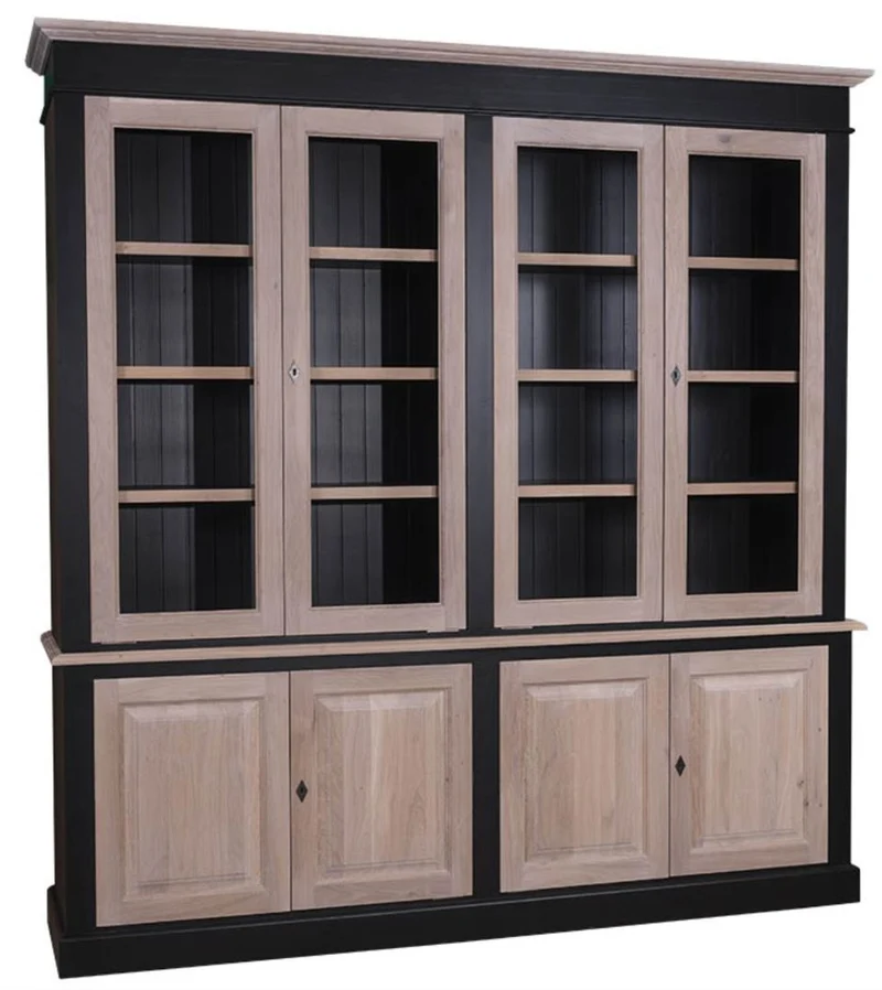Casa Padrino Landhausstil Wohnzimmerschrank Massivholz Schwarz / Naturfarben 222 x 48 x H. 228 cm