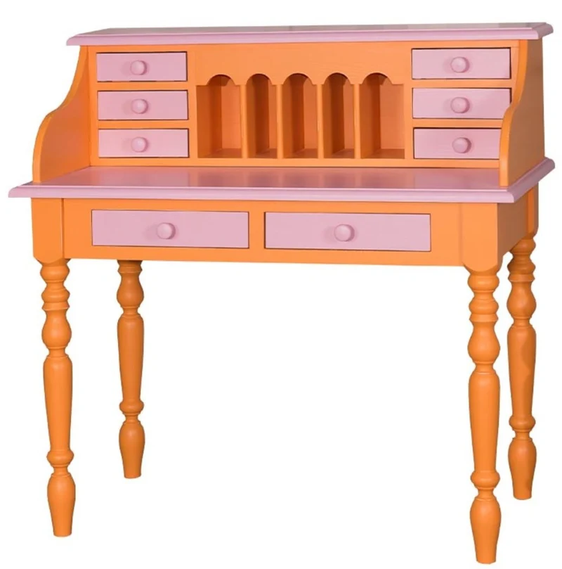 Casa Padrino Landhausstil Schreibtisch mit 8 Schubladen in Orange / Rosa - 109 x 60 x H. 110 cm