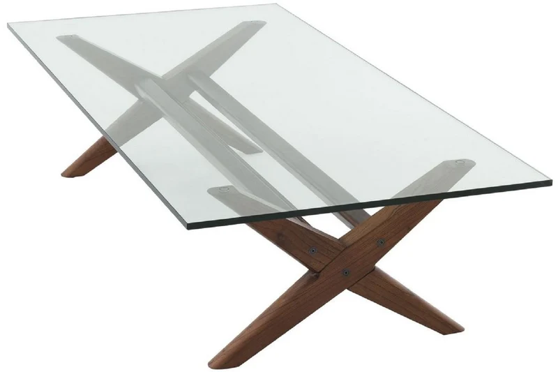 Casa Padrino Luxus Couchtisch Braun 160 x 80 x H. 40,5 cm - Rechteckiger Massivholz Wohnzimmertisch mit Glasplatte - Luxus Wohnzimmer Möbel