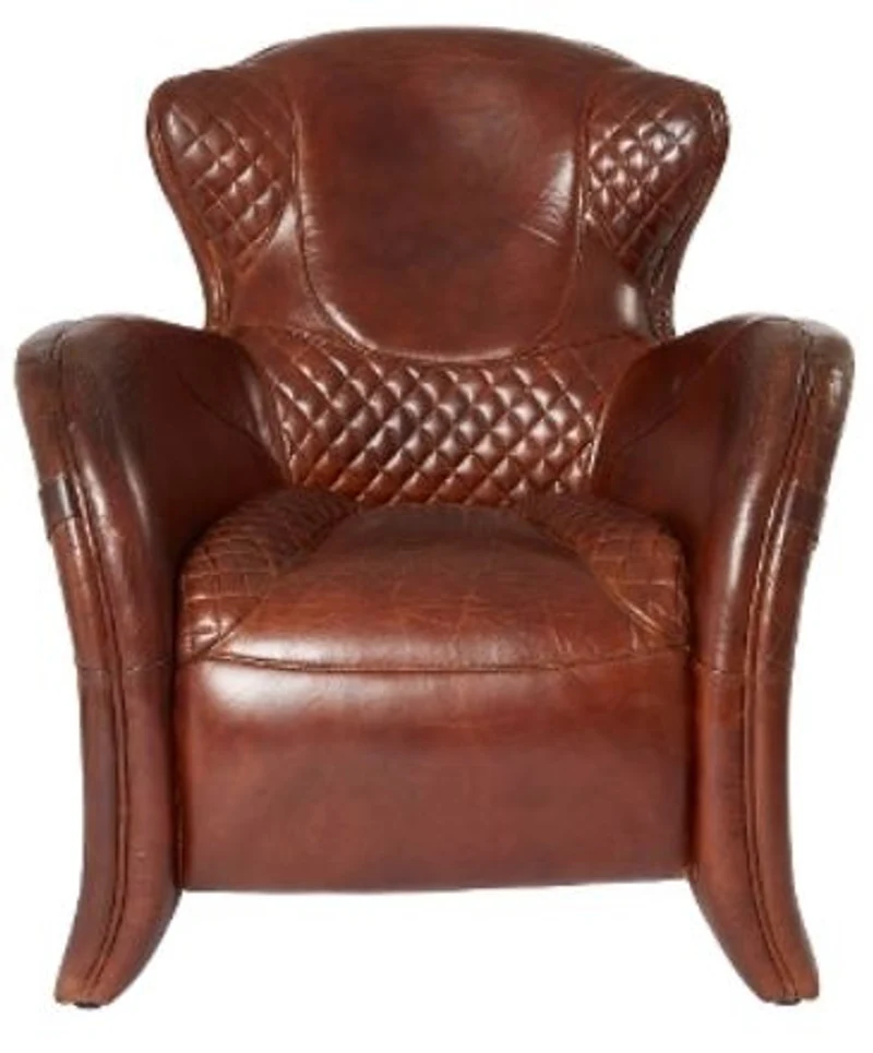 Casa Padrino Luxus Art Deco Echtleder Sessel in Dunkelbraun, 79 x 85 x H. 85 cm