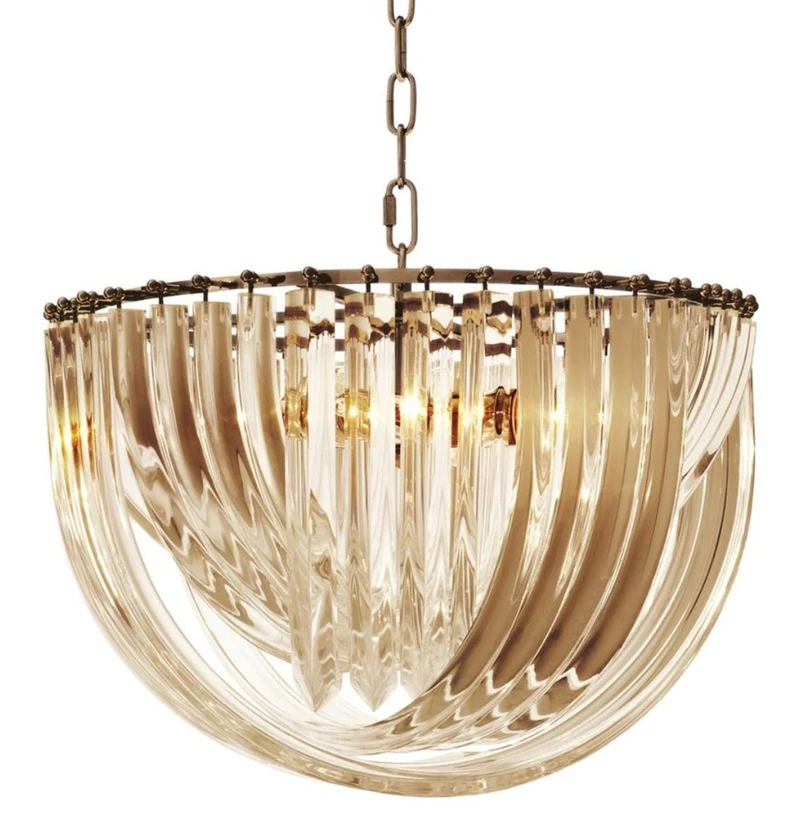 Casa Padrino Luxus Kronleuchter Champagnerfarben / Antik Messing Ø 50 x H. 33 cm - Luxus Kollektion