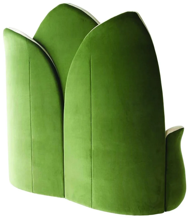 Casa Padrino Luxus Designer Sitzbank Lotusblume Cremefarben / Grün 162 x 64 x H. 170 cm - Edle gepolsterte Samt Bank mit hoher Rückenlehne - Hotel Möbel - Luxus Qualität - Made in Italy