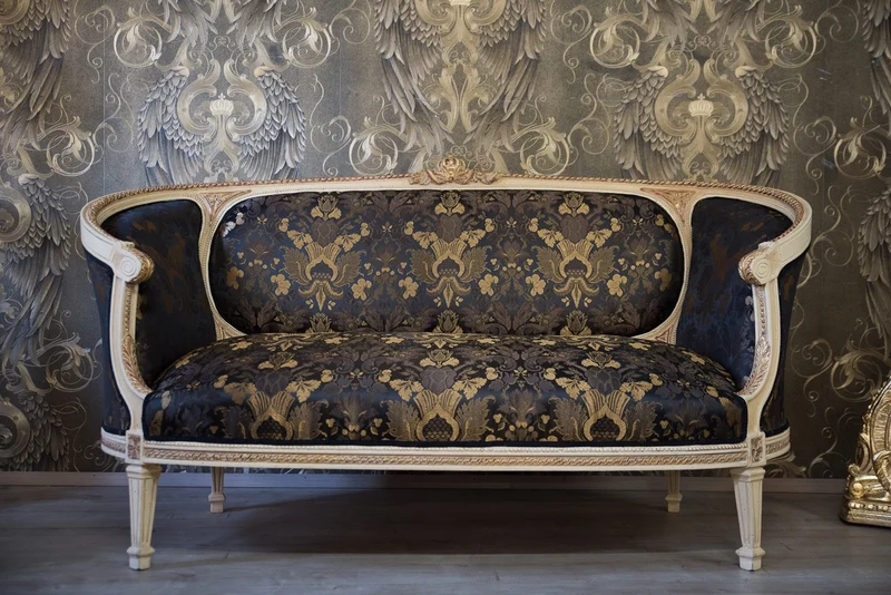 Pompöös by Casa Padrino Barock Wohnzimmer Set Creme / Oliv mit goldenem Muster - Pompööse Barock Wohnzimmermöbel designed by Harald Glööckler