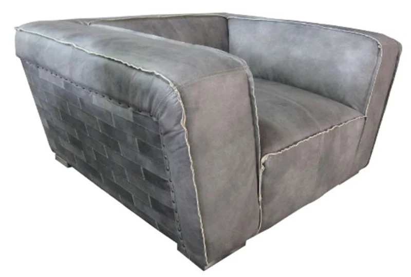 Casa Padrino Luxus Echtleder Sessel im englischen Stil Grau - 131 x 110 x H. 67 cm