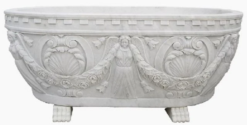 Casa Padrino Luxus Barock Badewanne Weiß 198 cm - Freistehende Marmor Badewanne - Bad Accessoires - Edel & Prunkvoll