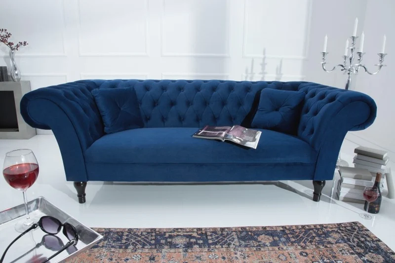 Casa Padrino Chesterfield Sofa in Blau 225 x 90 x H. 79 cm - Designer Chesterfield Sofa