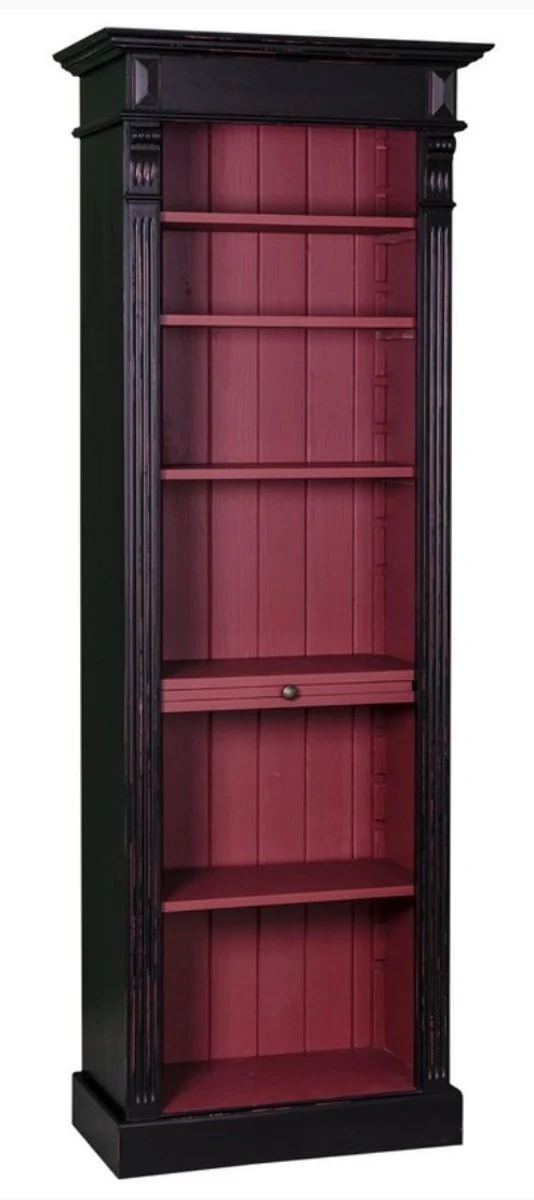 Casa Padrino Landhausstil Regalschrank, antik schwarz und brombeerfarben, 70 x 39 x H. 197 cm