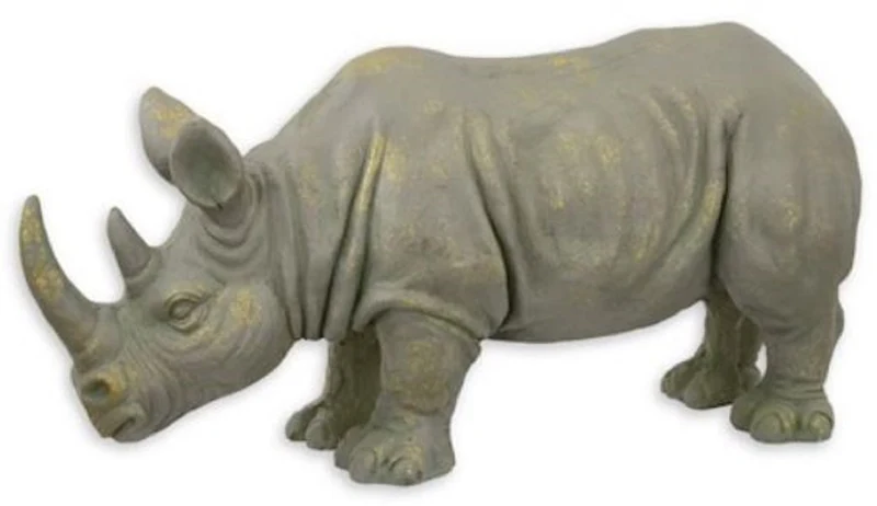 Casa Padrino Kunstharz Deko Skulptur Nashorn Grau / Gold 77 x 25,2 x H. 36 cm - Dekofigur - Tierfigur - Wohnzimmer Deko