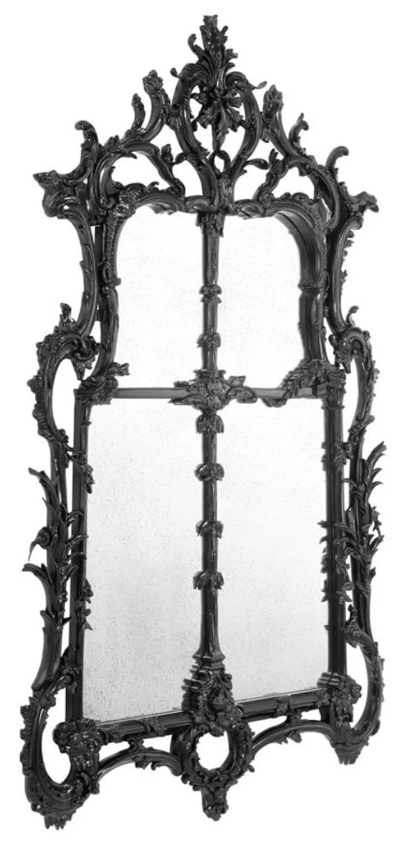 Casa Padrino Luxus Barockstil Wohnzimmer Wandspiegel Schwarz 102 x H. 174 cm - Limited Edition