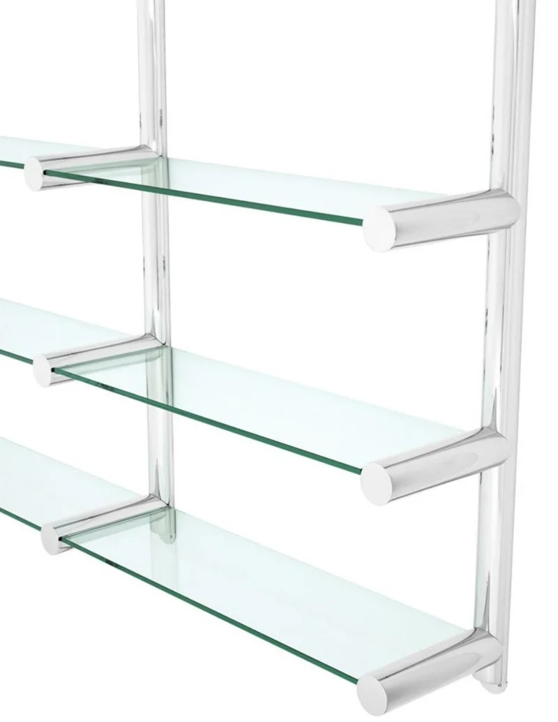 Casa Padrino Luxus Wandregal / Bücherregal in Silber - Edelstahl poliert und Glas - 211,5 x 33 x H. 228 cm