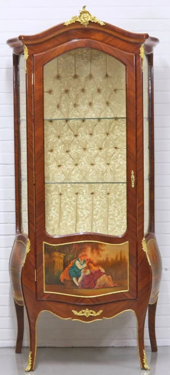 Casa Padrino Barock Vitrinenschrank Mahagonibraun / Gold 72 x 45 x H. 184 cm - Elegante Vitrine für das Wohnzimmer