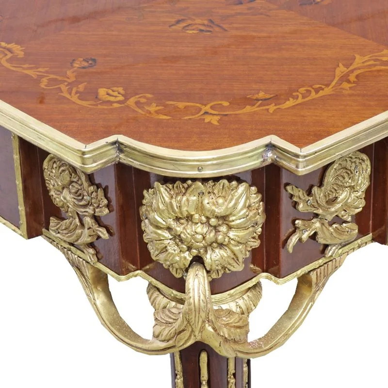 Casa Padrino Barock Beistelltisch Mahagoni Intarsien / Gold H75 x 50 cm - Ludwig XVI Antik Stil Tisch - Möbel