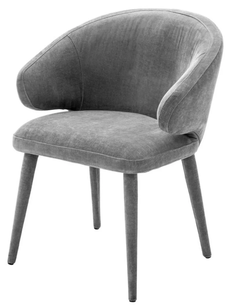 Casa Padrino Designer Esszimmerstuhl mit Armlehnen in Grau 62 x 55 x H. 79 cm
