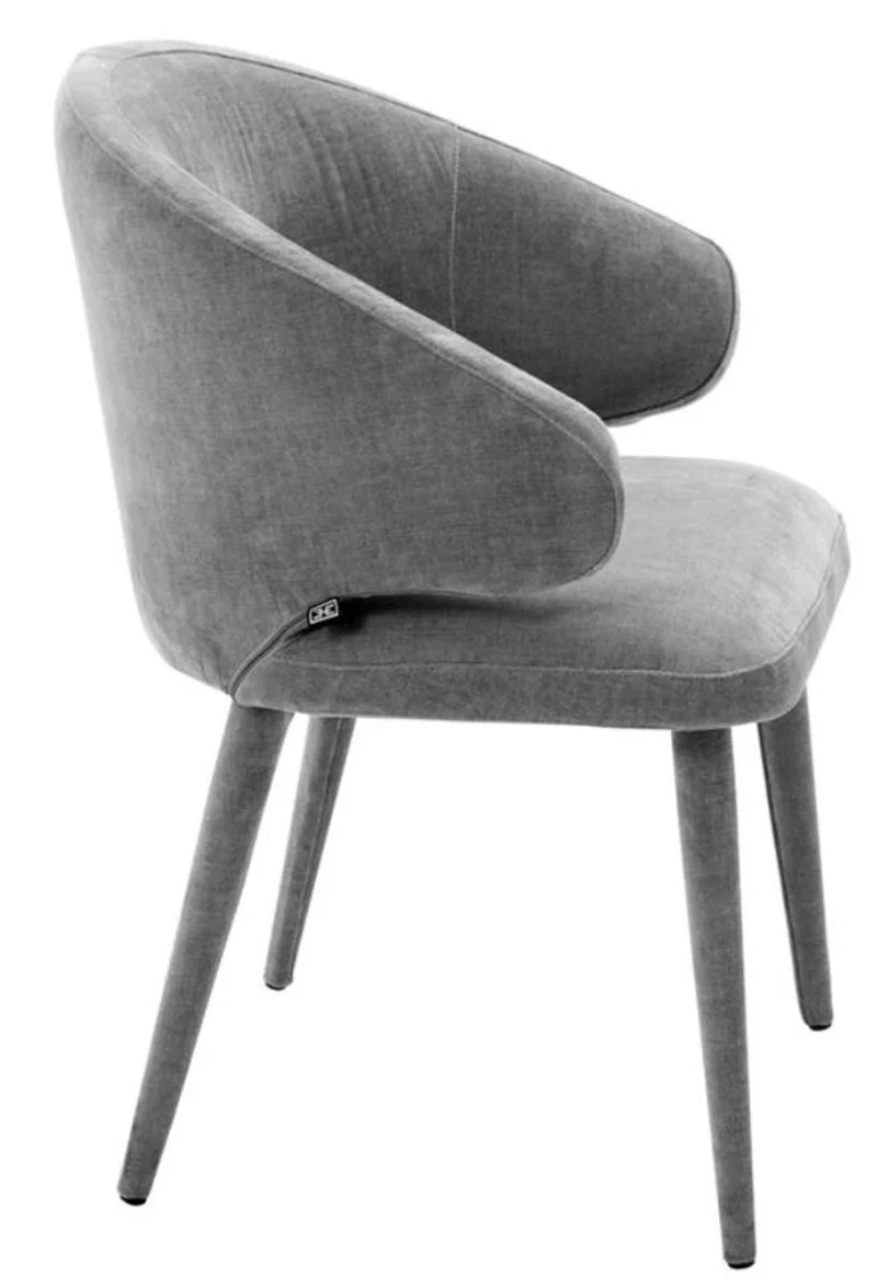 Casa Padrino Designer Esszimmerstuhl mit Armlehnen in Grau 62 x 55 x H. 79 cm