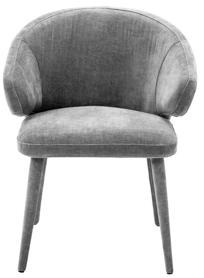Casa Padrino Designer Esszimmerstuhl mit Armlehnen in Grau 62 x 55 x H. 79 cm