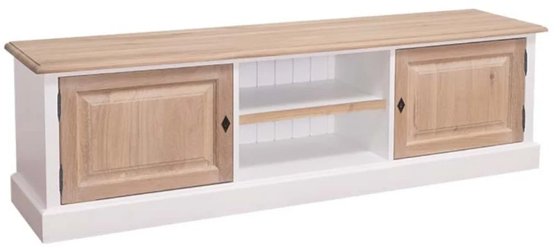 Casa Padrino Landhausstil Fernsehschrank TV Sideboard Weiß / Naturfarben 180 x 46 x H. 56 cm