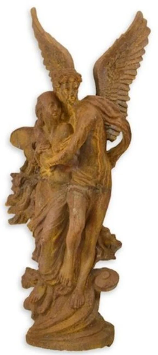 Casa Padrino Jugendstil Gartendeko Figur Engel Rostfarben H. 122 cm - Garten & Terrassen Deko Skulptur - Gusseisen Engelsfigur - Barock & Jugendstil Deko Accessoires