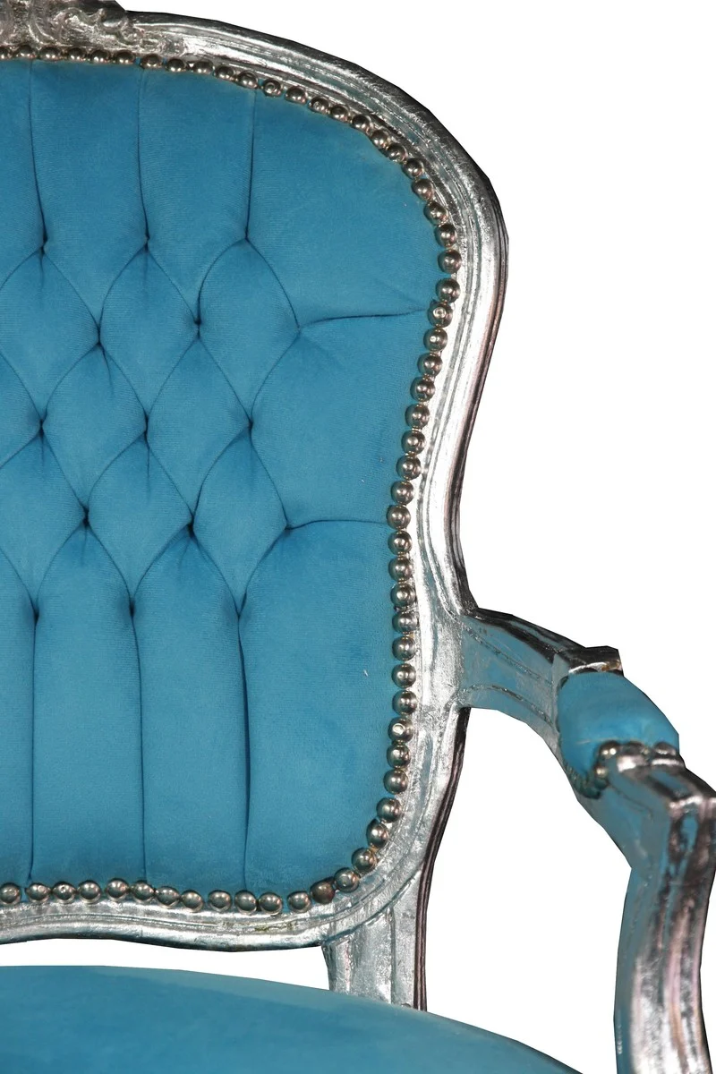 Casa Padrino Barock Salon Stuhl im Antik Stil, Hell Blau / Silber, 93 x 60 x 50 cm