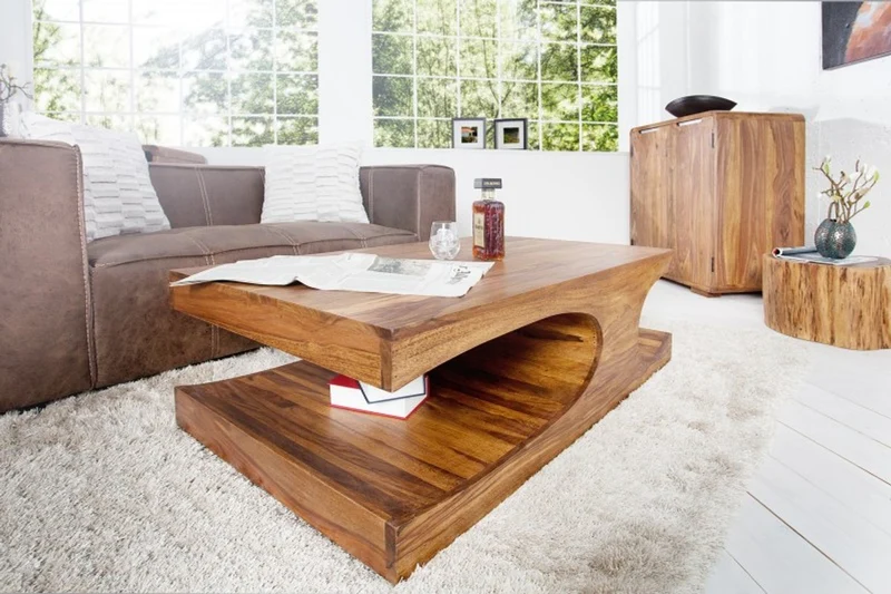 Casa Padrino Designer Massivholz Couchtisch Natur B120 x H40 x T70 cm - Salon Wohnzimmer Tisch