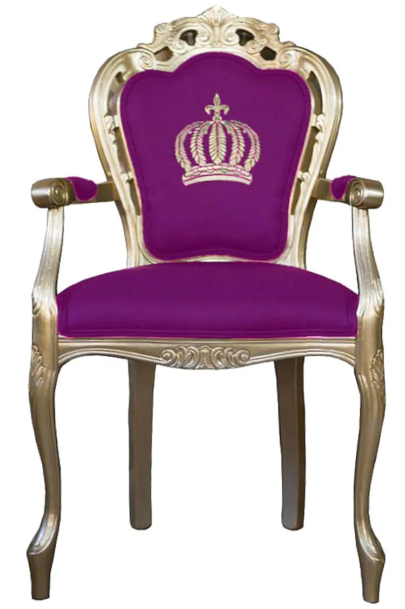 Casa Padrino Luxus Barock Esszimmerstuhl Pompöös von Harald Glööckler Lila / Gold 48 x 54 x 105 cm