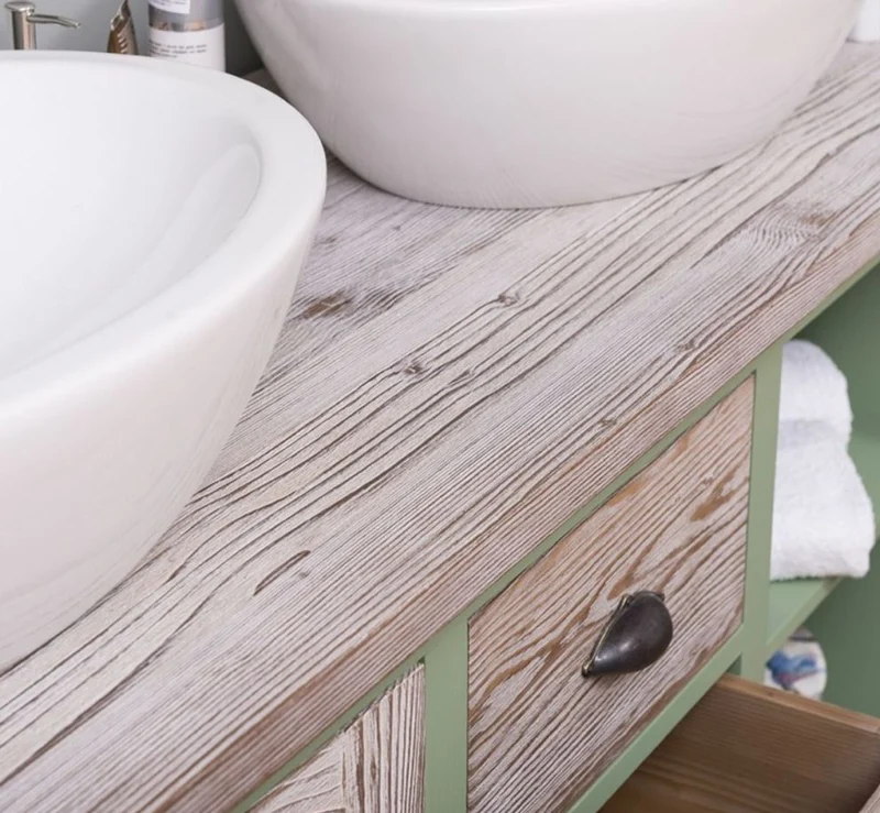 Casa Padrino Landhausstil Badezimmer Set Grün / Naturfarben - 1 Doppelwaschtisch & 1 Wandspiegel & 1 Regalschrank - Massivholz Badezimmer Möbel im Landhausstil