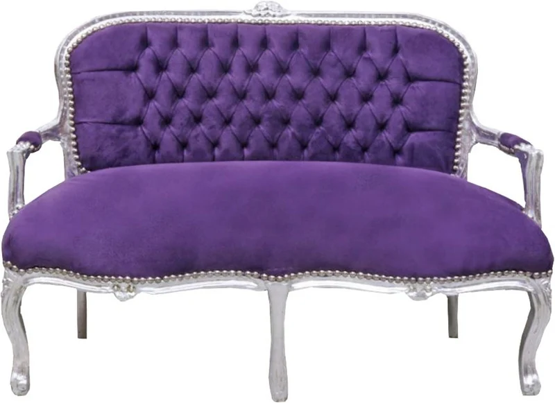 Casa Padrino Barock Kinder Sitzbank Antik Stil Lila / Silber 90 x 38 x H. 67 cm