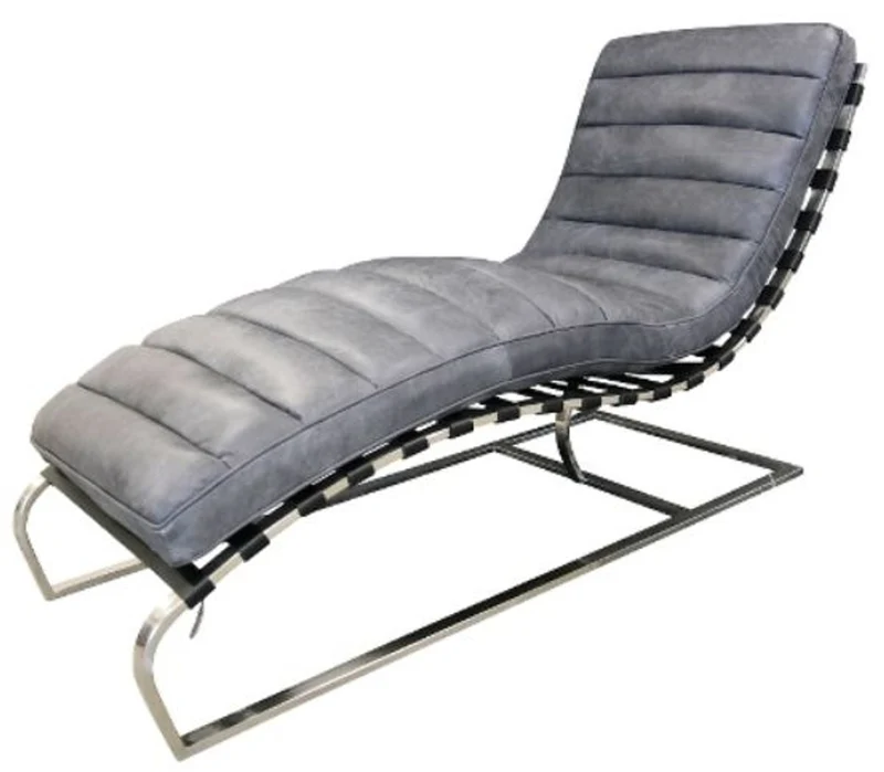 Casa Padrino Luxus Echtleder Lounge Sessel / Liege im englischen Stil Grau 140 x 59 x H. 82 cm