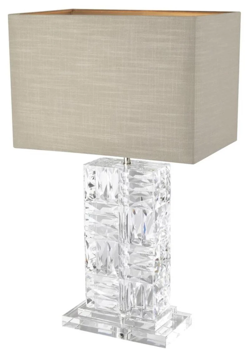 Casa Padrino Kristallglas Tischleuchte mit naturfarbenem Lampenschirm 28 x 45 x H. 76,5 cm - Luxus Möbel & Accessoires