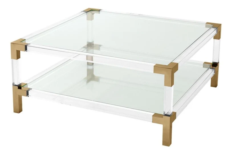 Casa Padrino Luxus Couchtisch Messingfarben / Klares Glas 100 x 100 x H. 45 cm - Wohnzimmer Möbel