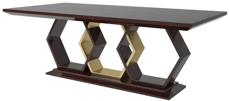 Casa Padrino Luxus Art Deco Esszimmer Set Beige / Dunkelbraun Hochglanz / Gold - 1 Esszimmertisch & 6 Esszimmerstühle - Art Deco Esszimmer Möbel - Luxus Qualität