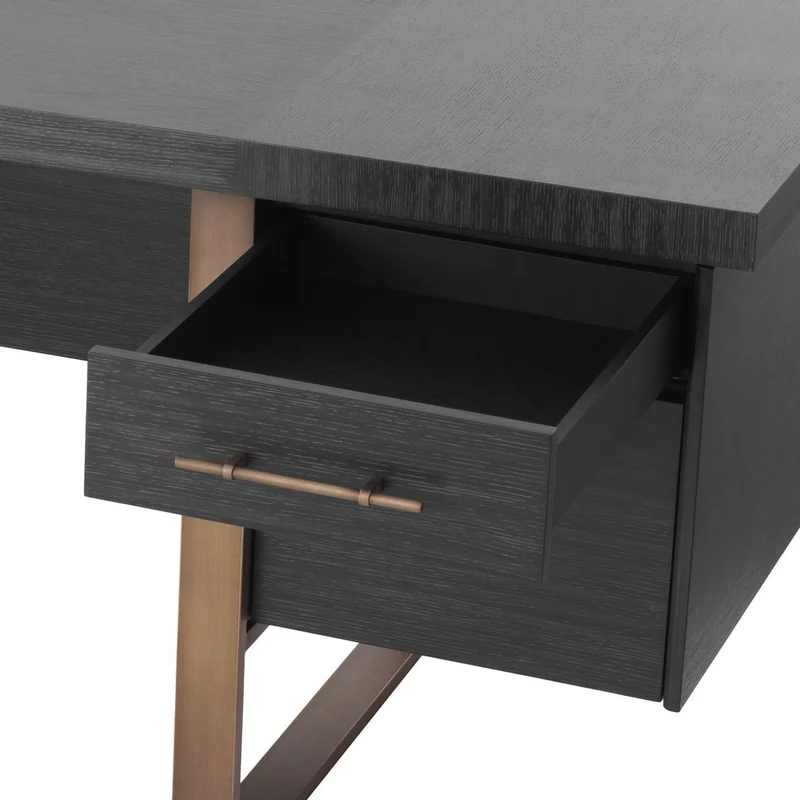 Casa Padrino Luxus Schreibtisch Anthrazitgrau / Bronzefarben 180 x 80 x H. 76 cm - Eleganter Massivholz Schreibtisch mit 4 Schubladen - Luxus Büro Möbel