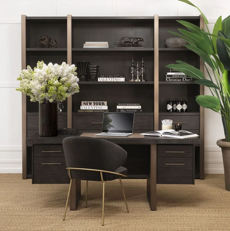 Casa Padrino Luxus Schreibtisch Anthrazitgrau / Bronzefarben 180 x 80 x H. 76 cm - Eleganter Massivholz Schreibtisch mit 4 Schubladen - Luxus Büro Möbel