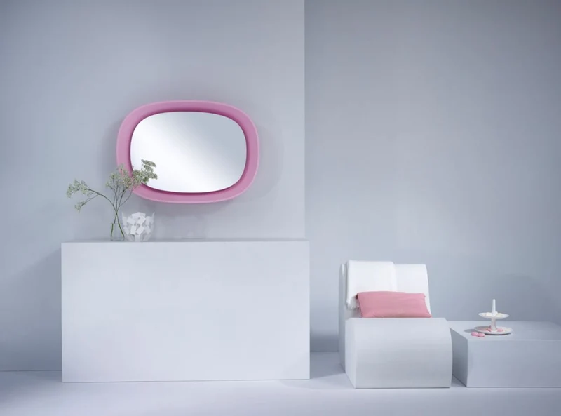 Casa Padrino Luxus Designer Spiegel Rosa 70 x H. 97 cm - Designer Wandspiegel mit Licht