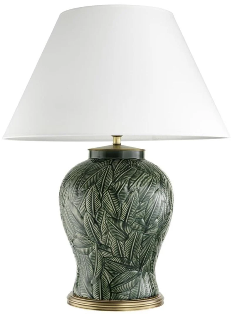 Casa Padrino Luxus Keramik Tischlampe Grün / Antik Messing - Wohnzimmermöbel