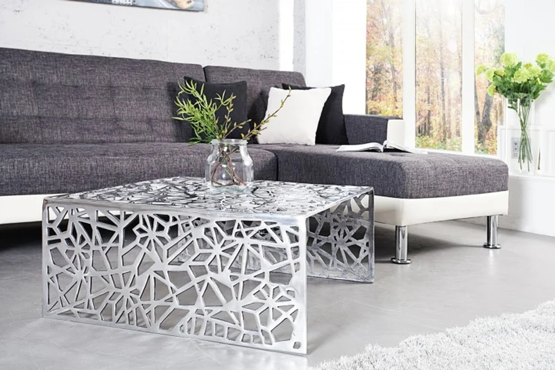 Casa Padrino Art Deco Couchtisch Silber Metall 60 x 60 x H. 32 cm - Jugendstil Tisch - Möbel Wohnzimmer