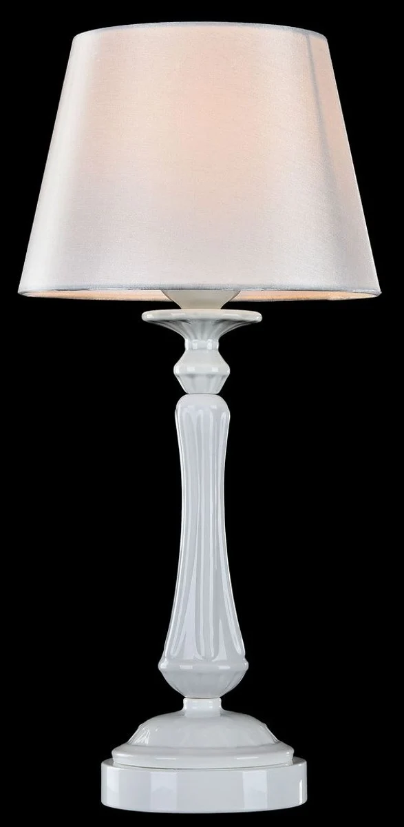 Casa Padrino Barockstil Tischleuchte Hochglanzweiß Ø 23 x H. 48 cm - Jugendstil Möbel