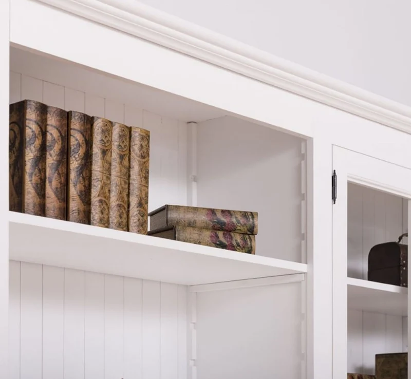 Casa Padrino Landhausstil Bücherschrank Weiß 300 x 50 x H. 230 cm - Massivholz Schrank - Wohnzimmerschrank - Büroschrank - Landhausstil Möbel