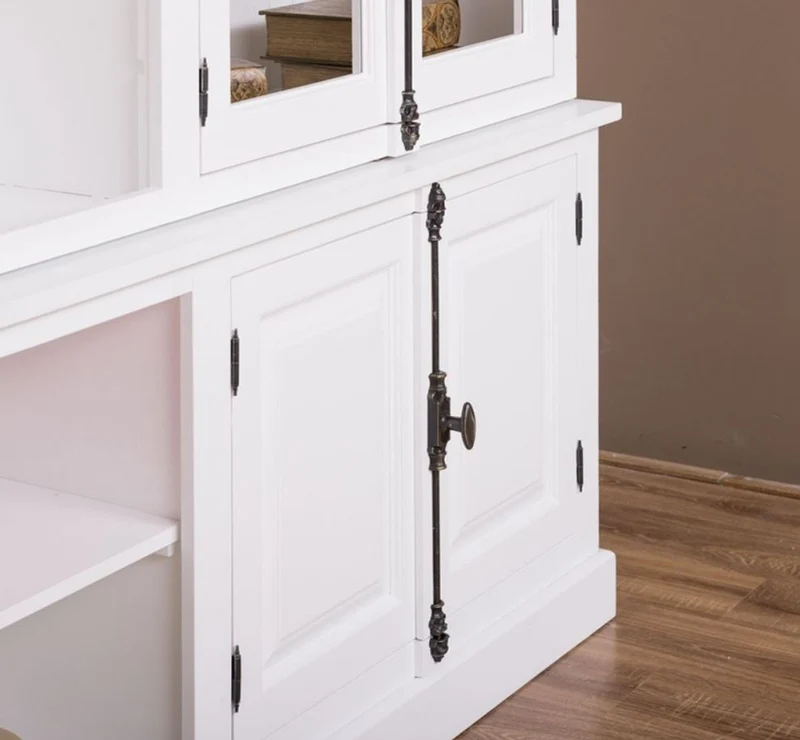 Casa Padrino Landhausstil Bücherschrank Weiß 300 x 50 x H. 230 cm - Massivholz Schrank - Wohnzimmerschrank - Büroschrank - Landhausstil Möbel