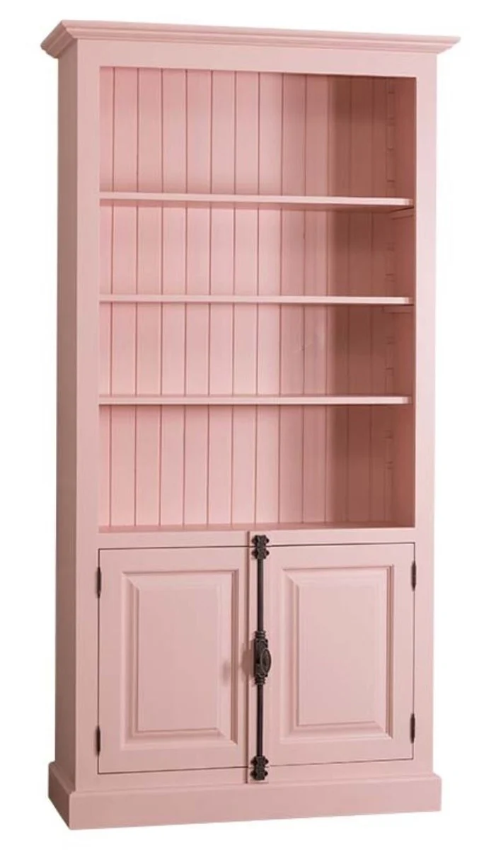 Casa Padrino Landhausstil Bücherschrank mit 2 Türen, Rosa, 109 x 40 x H. 210 cm - Massiver Wohnzimmerschrank