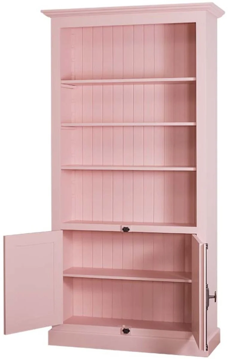 Casa Padrino Landhausstil Bücherschrank mit 2 Türen, Rosa, 109 x 40 x H. 210 cm - Massiver Wohnzimmerschrank