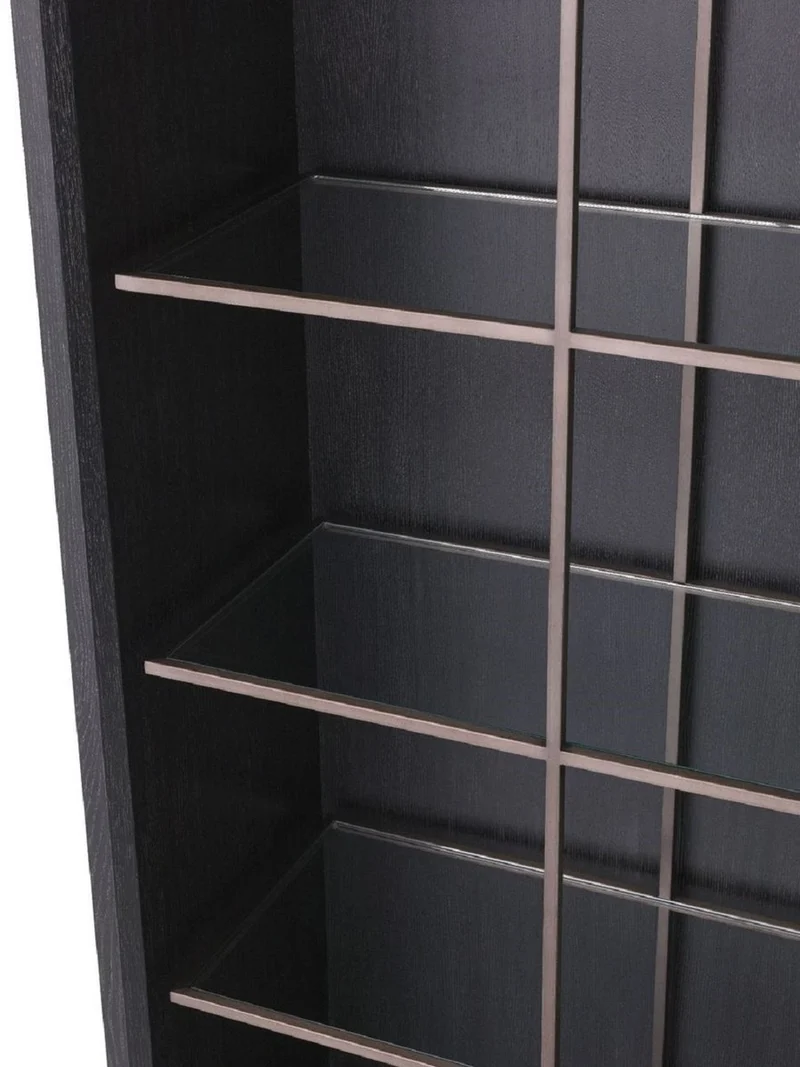 Casa Padrino Luxus Regalschrank mit 4 Glasregalen Anthrazitgrau / Kupferfarben 150 x 46 x H. 221,5 cm - Bücherschrank - Wohnzimmerschrank - Büroschrank - Luxus Schrank