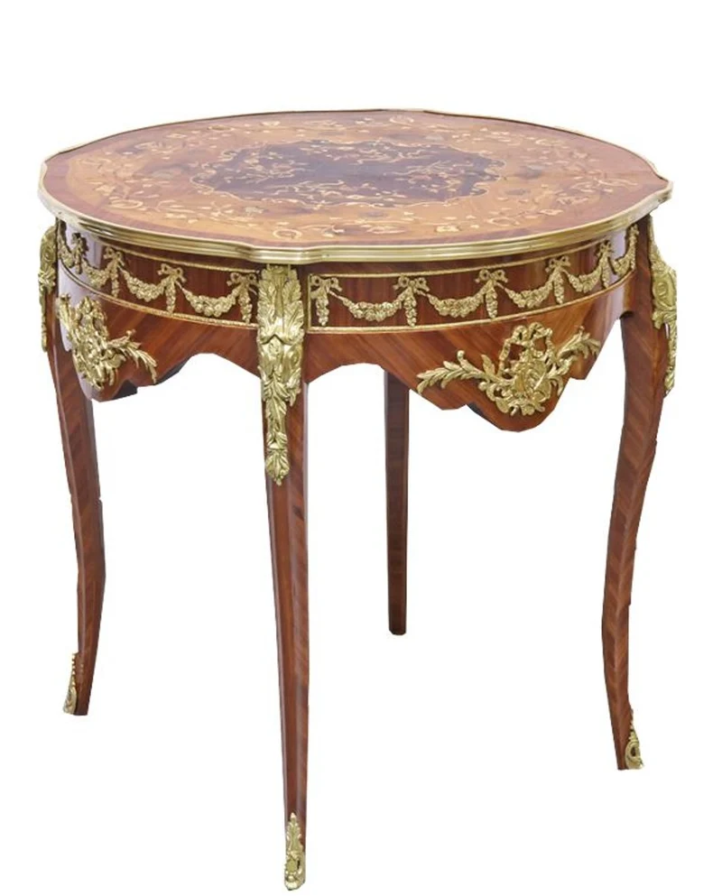 Casa Padrino Barock Beistelltisch Mahagoni Intarsien / Gold H78 x 76 cm - Ludwig XVI Antik Stil Tisch - Möbel